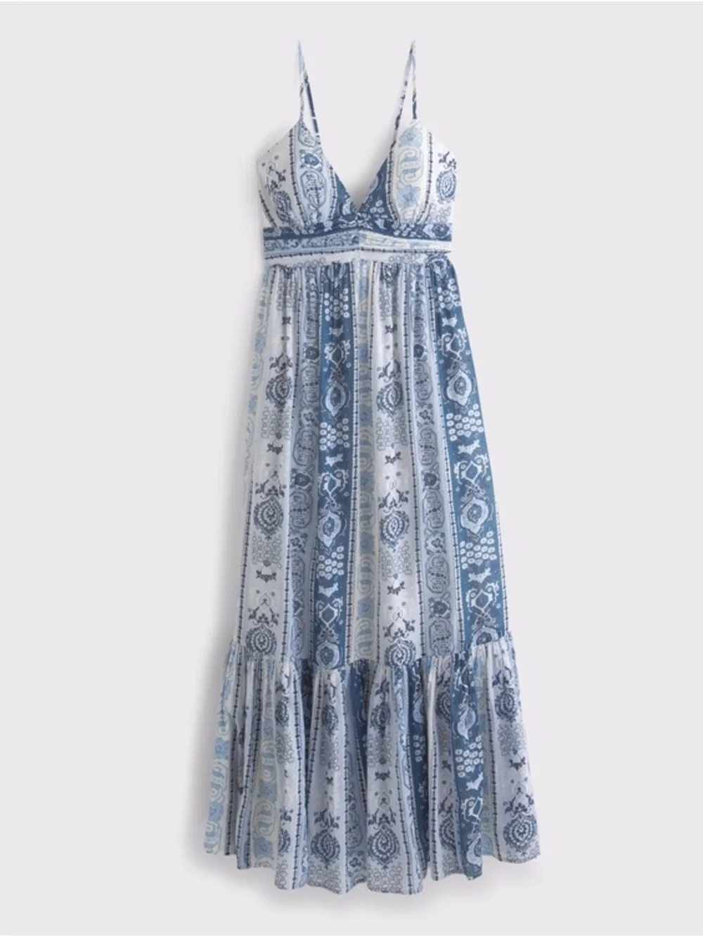 Abercrombie & Fitch Bra-Free Flowy Tie-Back Maxi Dress | Blue Pattern | Medium P